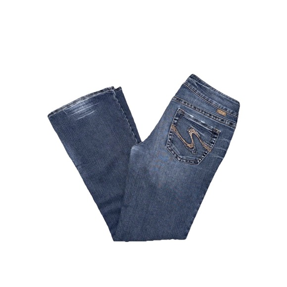 Silver Jeans Denim - Silver Jeans Suki Womens 31x32 Blue Low Mid Rise Bootcut Distress Whisker Jeans